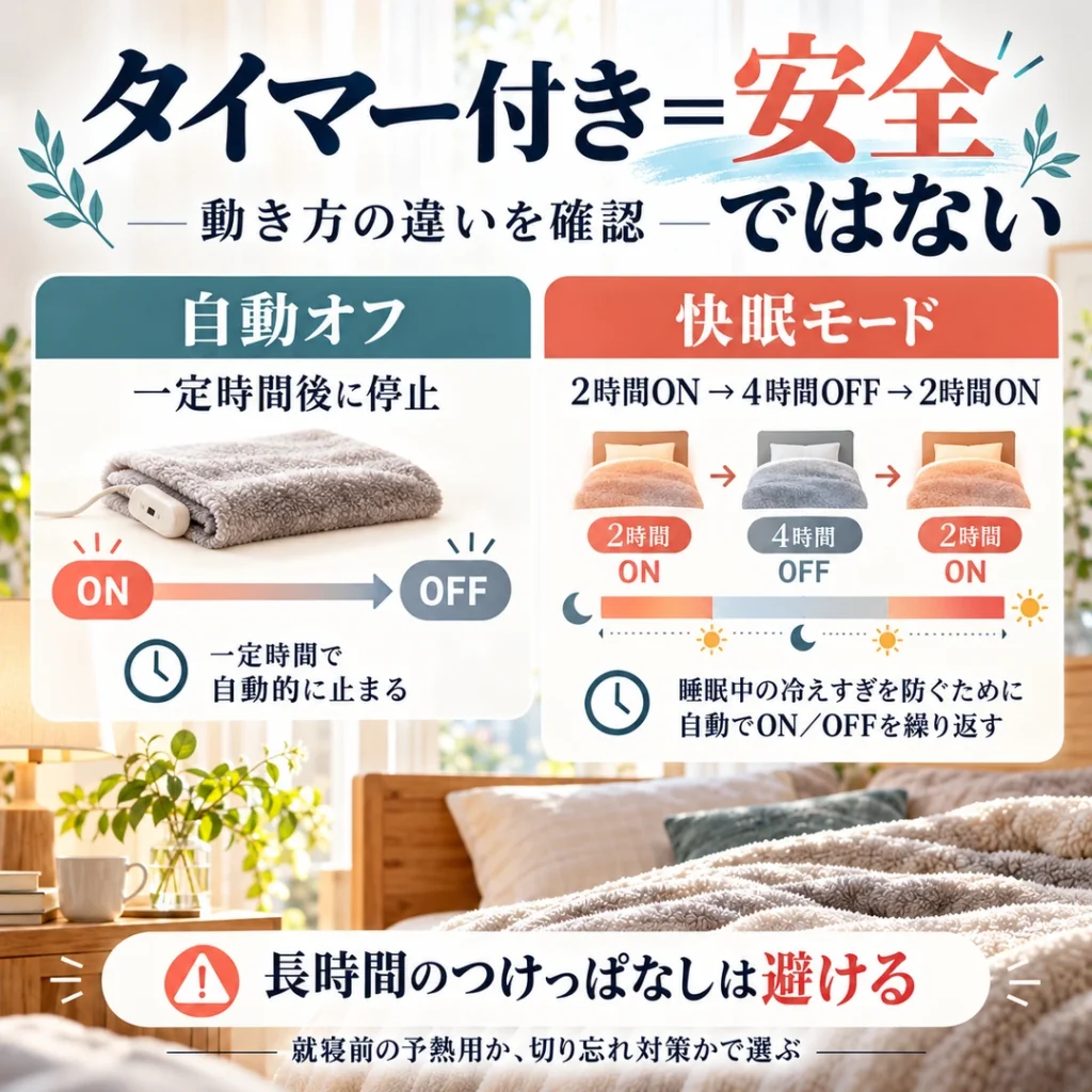電気毛布の自動オフと快眠モードの違い